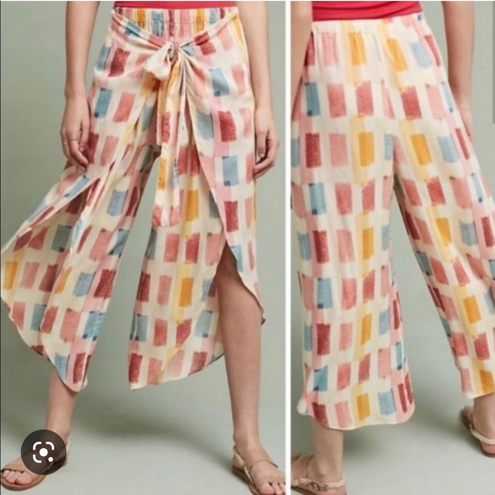 Anthropologie lilka dahlia wrap open geometric pants tie orange